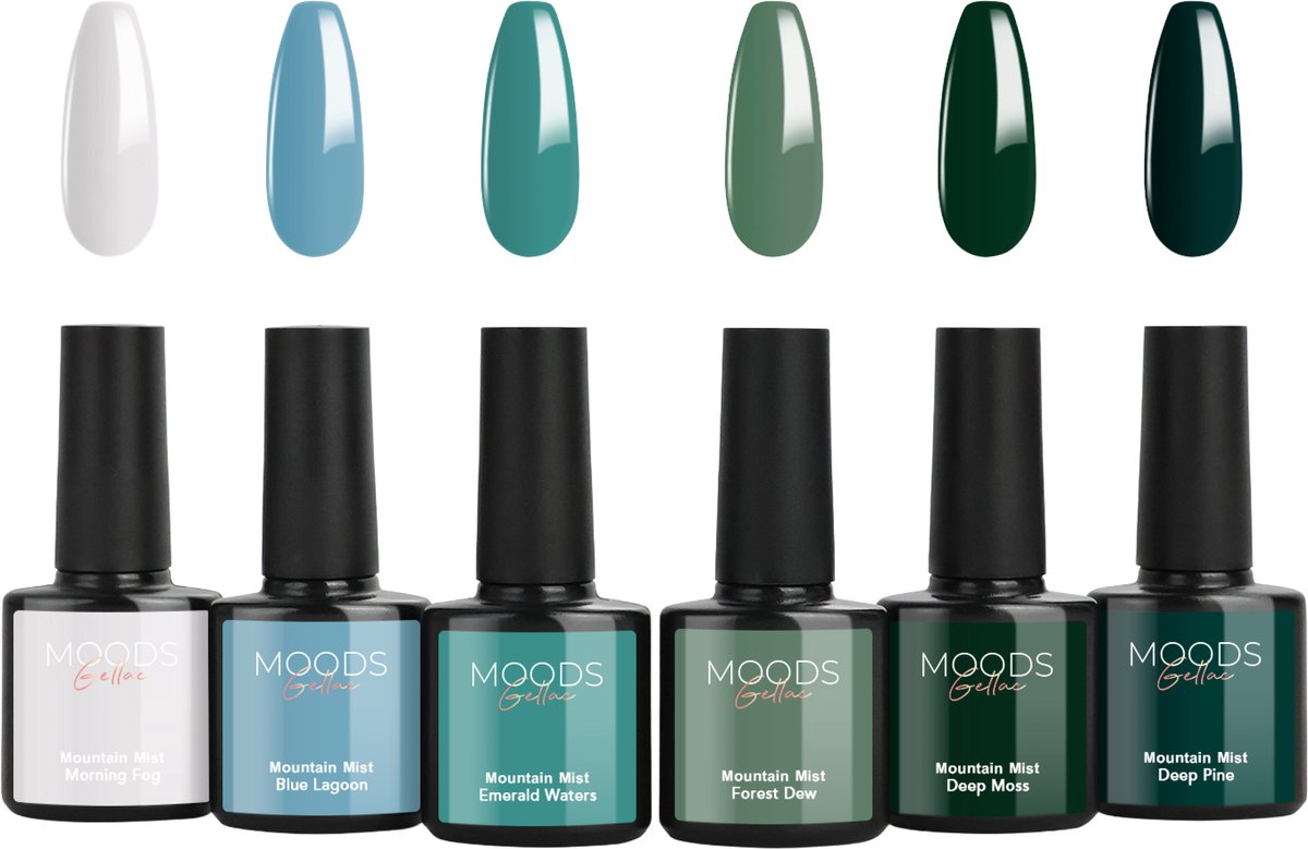 Moods Gellac 6-delige Set - Gellak Starterspakket - Gel Nagellak - 8ML - Mountain Mist - Gellac - Nagels - Chique Kleuren - HEMA- & TPO-vrij