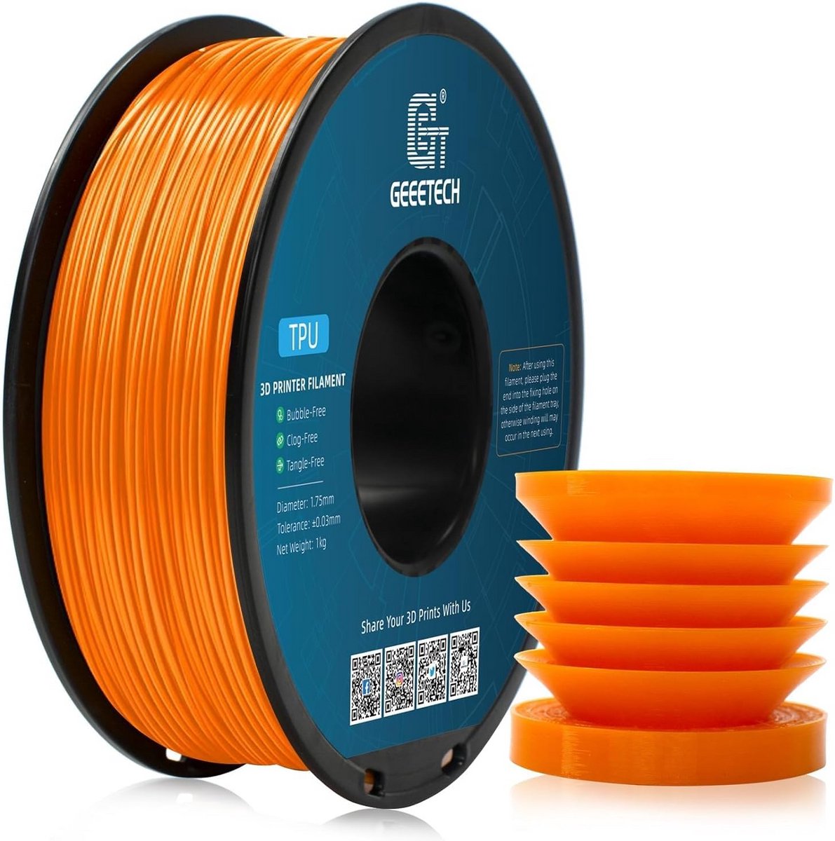 Flexibel TPU 3D-printerfilament 1,75 mm 95A 1kg voor hoge duurzaamheid en schokdemping