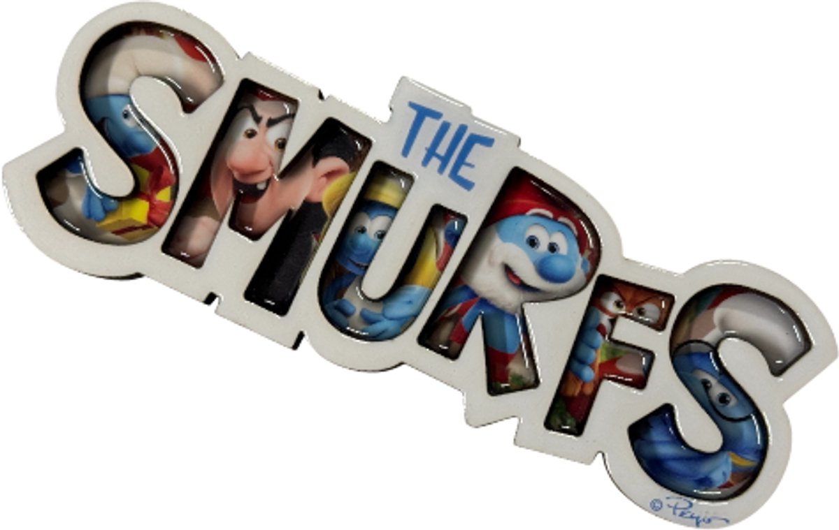 Smurfen logo - harsmagneet / Koelkastmagneet-12x4cm