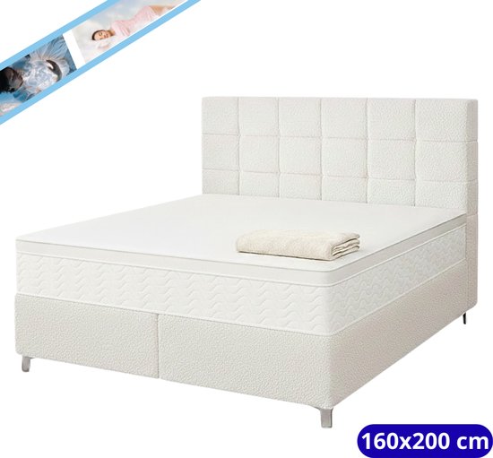 Maan Boxspring 160x200 Wit met Opbergruimte - Maan matras - €675,00