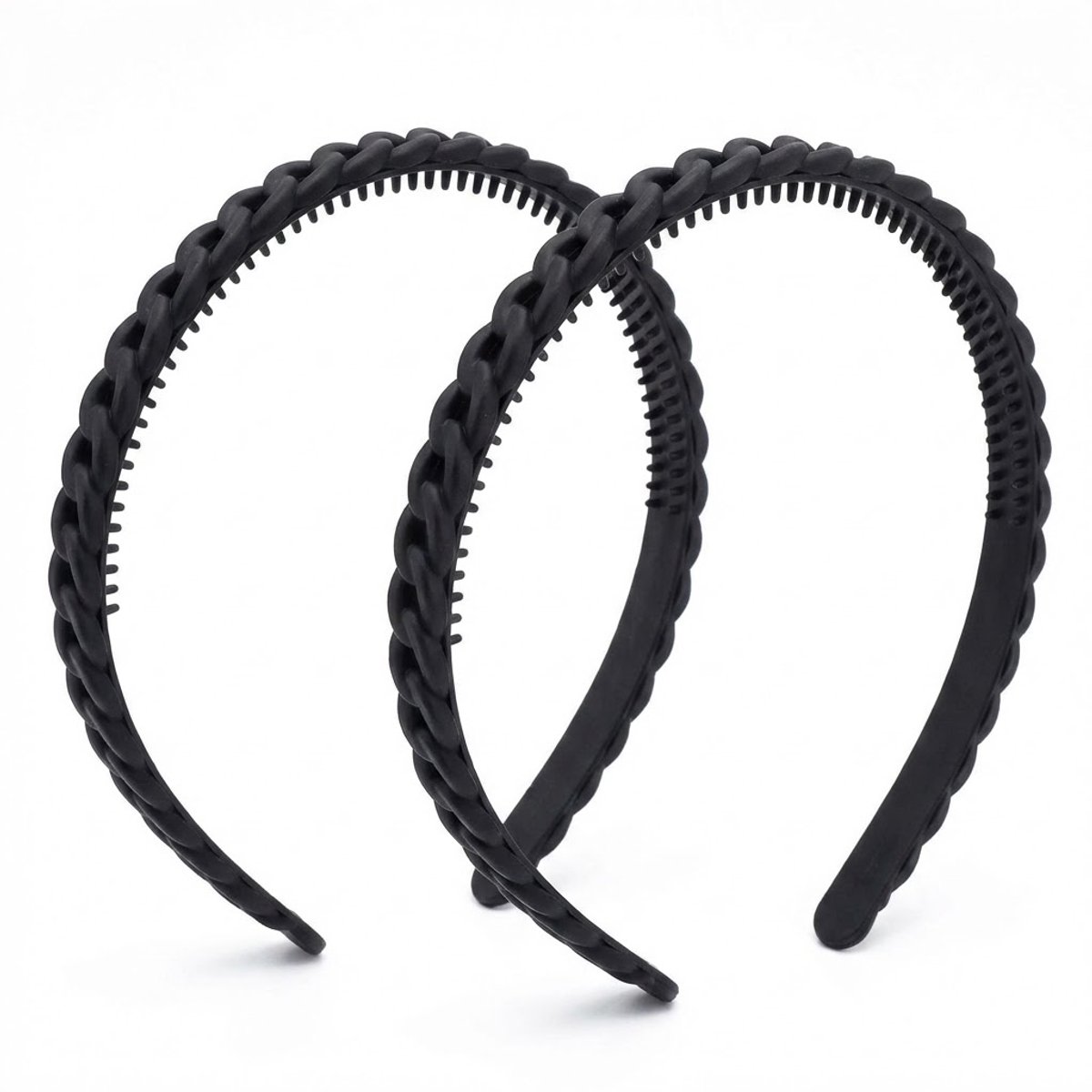 Set van 2 zwarte gevlochten haarbanden diadeem met tanden – antislip hoofdbanden voor dames en heren