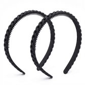 Set van 2 zwarte gevlochten haarbanden diadeem met tanden – antislip hoofdbanden voor dames en heren