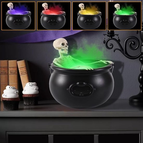 Grote Heksenketel met LED-verneveling en Beweegbaar Skelet voor Halloween Decoratie - Outdoor & Indoor Misteffect — afbeelding 3