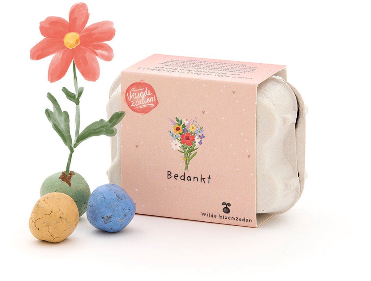 6 Kleurrijke Bloemknikkers in Eierdoosje - Bedankje - Gastgeschenk - Duurzaam - Groeiend Boeket - Wilde Bloemen