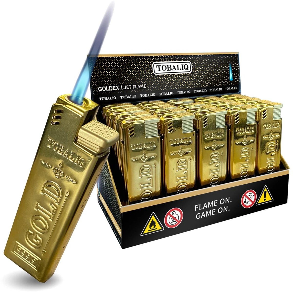 Tobaliq - Display 25 stuks- Turbo Aansteker - Design Goldex - Gasbrander - Aansteker - Navulbaar - Stormaansteker - Vuurwerk aansteker - BBQ - Gasaansteker