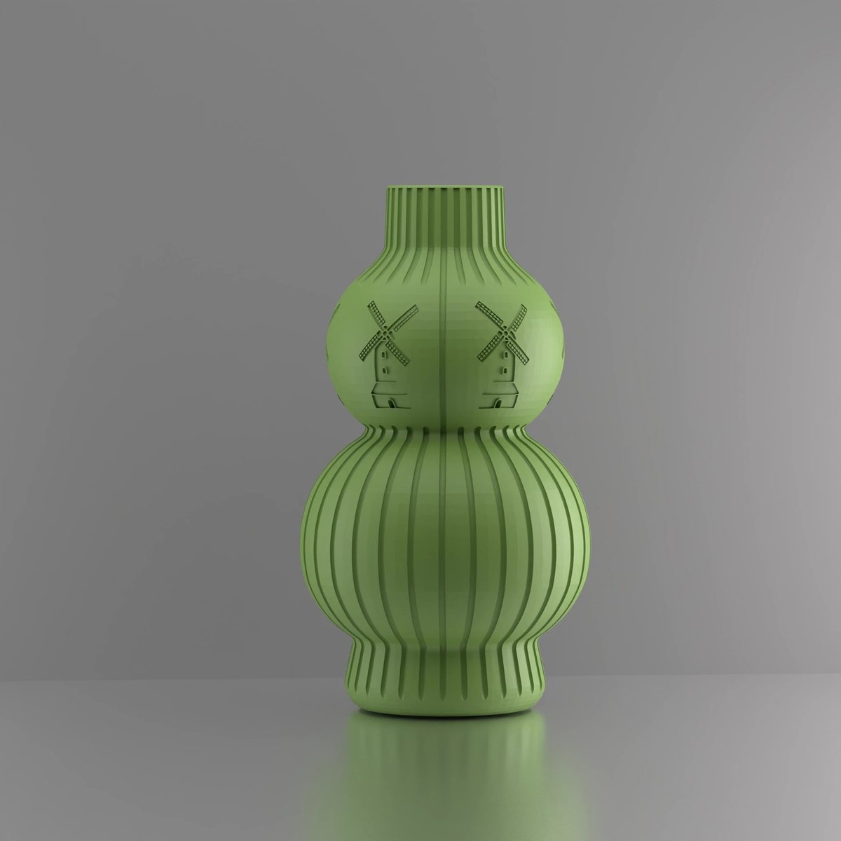 3d-gezellig Julia met molen - Vaas - Lichtgroen - Maat 25 cm - Kunststof - Modern - Bloemenvaas -100% gerecycled PLA (bioplastic)