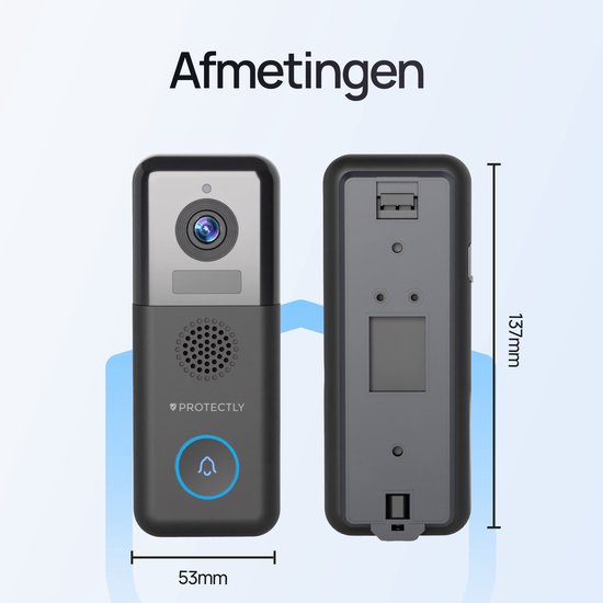 Zwarte deurbel met camera, 53mm breed, 137mm hoog.
