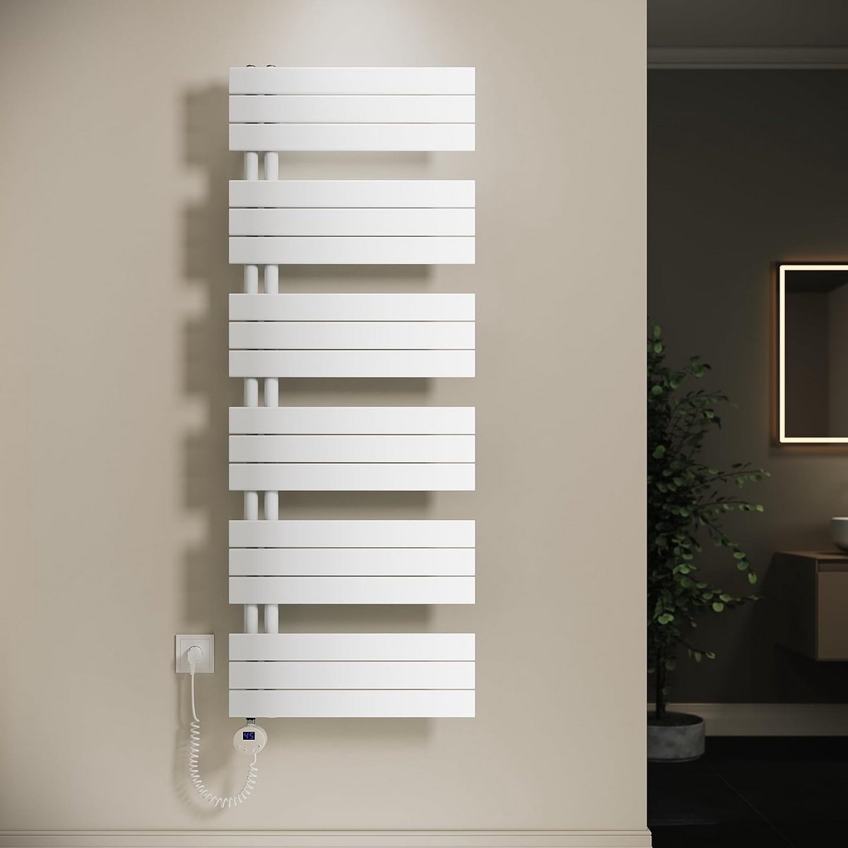 Elektrische Handdoekradiator Badkamer - Wit, 1590x600mm met Thermostaat