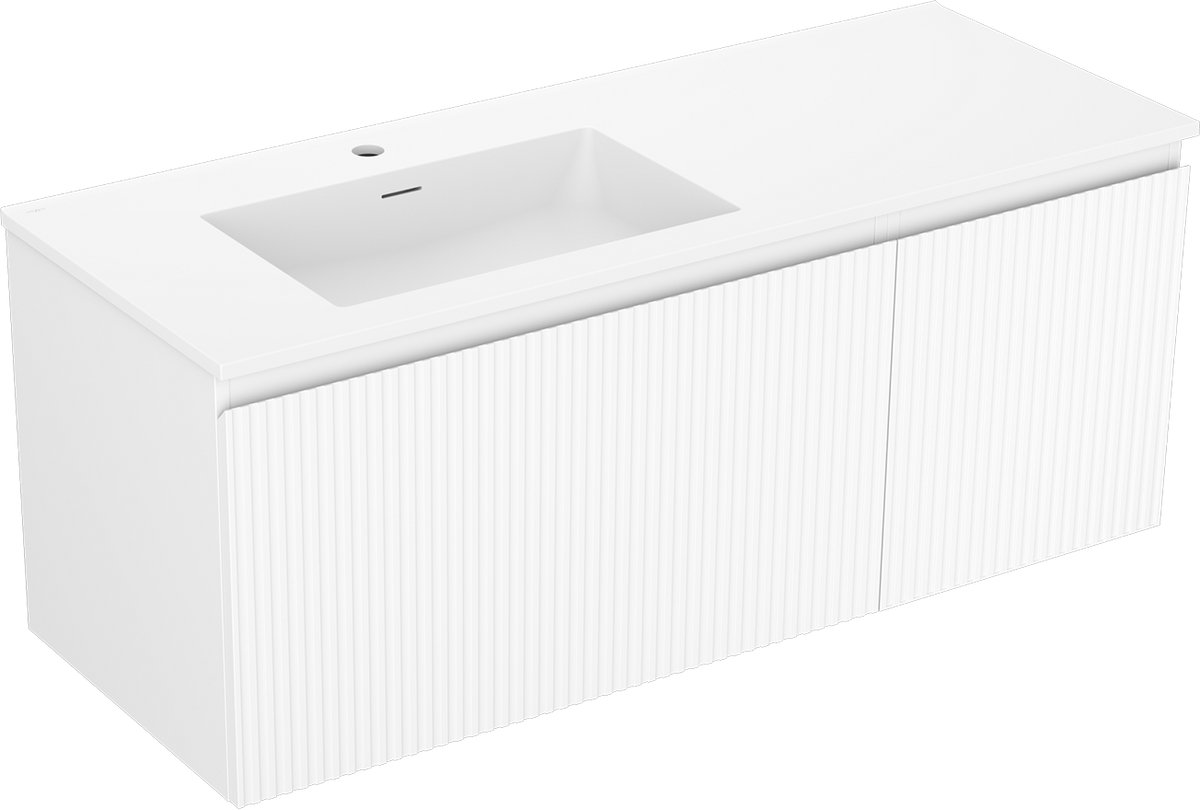 Mexen Rivel badkamerkast 120 cm met wastafel Otis links, 1S, 1D, gegroefd, wit mat - 91A23-12047-3-BBFF01-W18L01