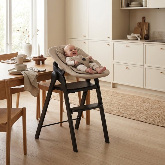 Chaise haute de Luxe Deryan avec transat - Chaise haute évolutive - Pliable - Zwart - Avec transat Nougat