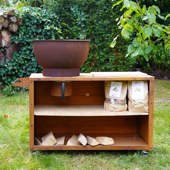 HEAT Outdoor Living Buitenkeuken Trolle Roest - Barbecue met Opslag - Mobiele Buitenkeuken - Barbecue Plancha - Grillen - Staal - Incl. Snijplank - Sfeervolle Avonden met Vrienden en Familie - 117x46x106cm van HEAT Outdoor Living — afbeelding 3