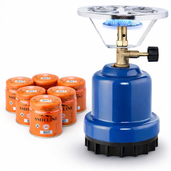 SMHLINE® Campingkooktoestel, gasfornuis, set incl. 4x gaspatronen, 227 g, butaangas, campingfornuis, outdoor tafelgrill, 1 vlammig, piëzo-ontsteking, draagkoffer