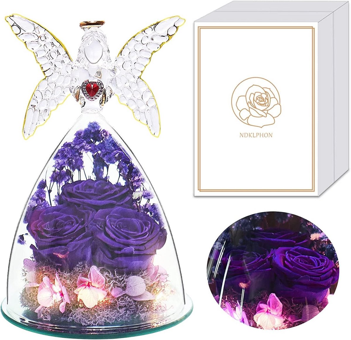 Eeuwige Roze in Engel Sluier met LED Licht voor Cadeau