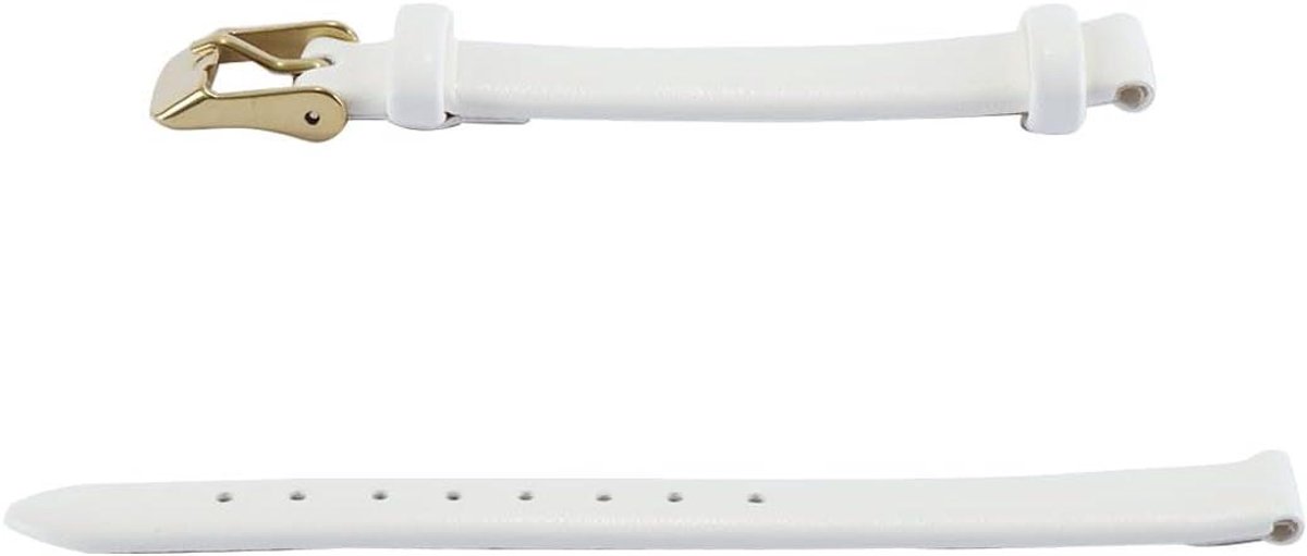 Allecta - Lederen Horlogeband - Wit - Plat - Dun - Goudkleurig - Gesp - Elegante - 12 mm - Unisex - Geschikt voor Horloges met 12 mm Lug Breedte