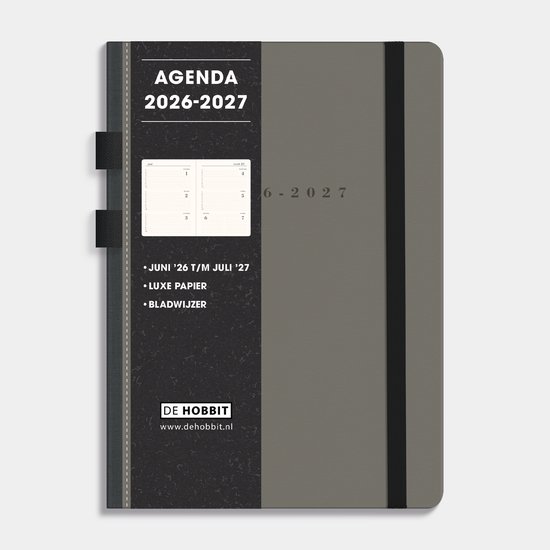 Hobbit - Luxe Agenda 2026-2027 - Agenda A5 (14,8 x 21 cm) - 1 week op 2 pagina's - Harde Kaft - Suèdelook Antraciet