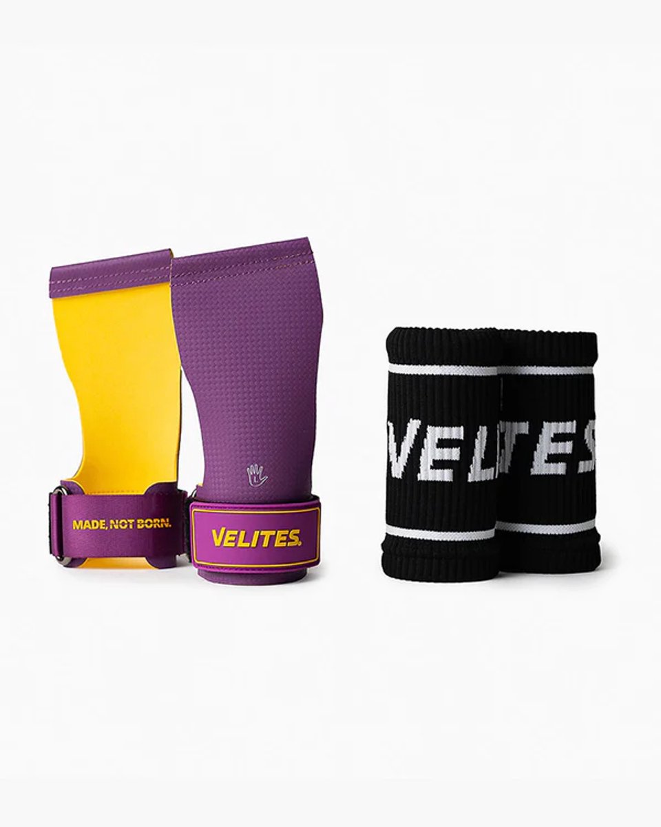 Velites Quad Ultra Hand Grips L Purple-Mustard – Fitness & Functional Training – Zonder Chalk – Pull-Ups & Bar Training