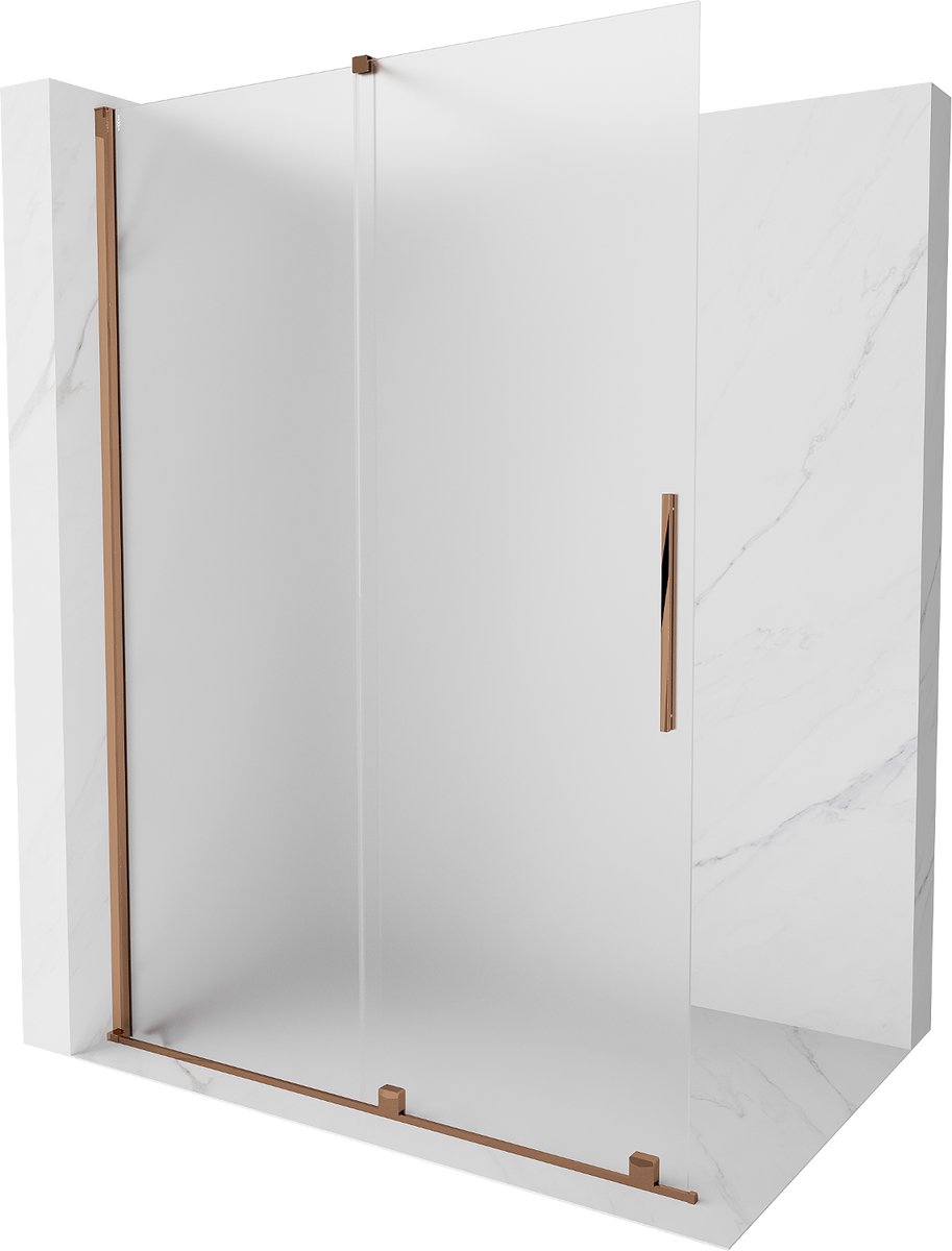Mexen Velar schuifbare inloopdouchewand 140 x 200 , matglas 8 mm, roze goud - 871-140-000-33-60