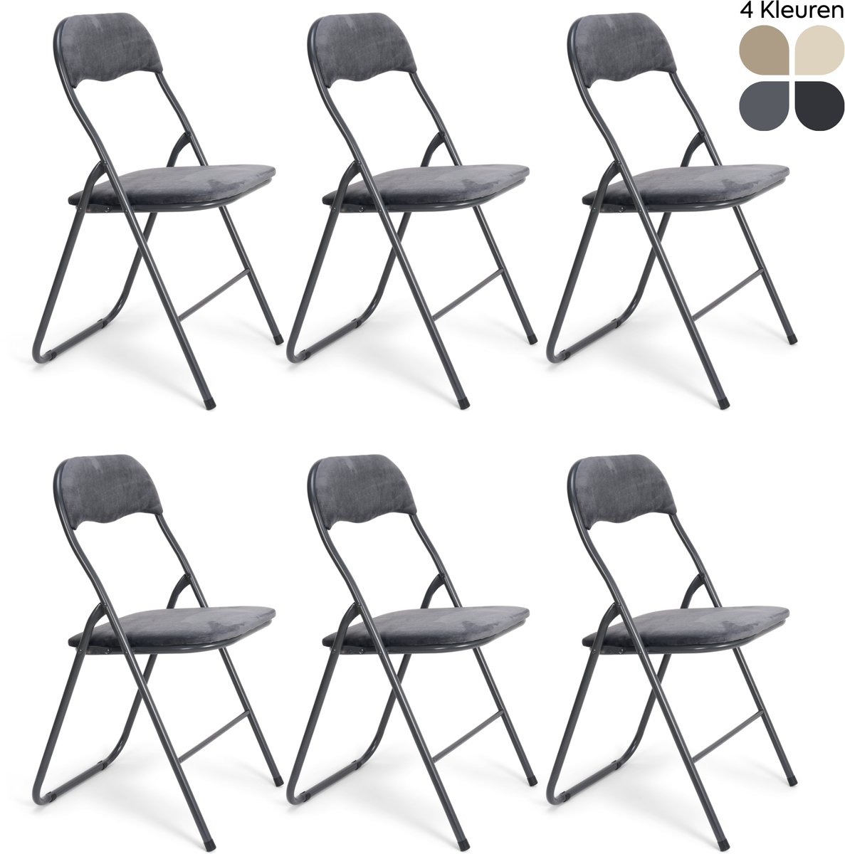 Trendy Meije® Nova Klapstoelen Set van 6 - Grijs - Velvet Fluweel - Inklapbaar - Zithoogte 45 cm - Opvouwbare Stoelen - Vouwstoel