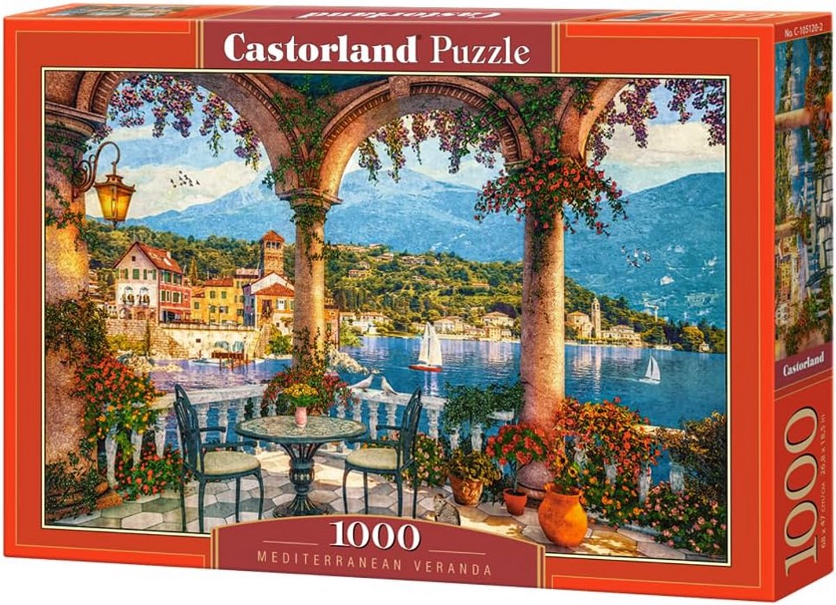 Puzzel 1000 Delen - Mediterrane Veranda en Italiaans Bergmeer - Volwassen Puzzel voor Uren Plezier
