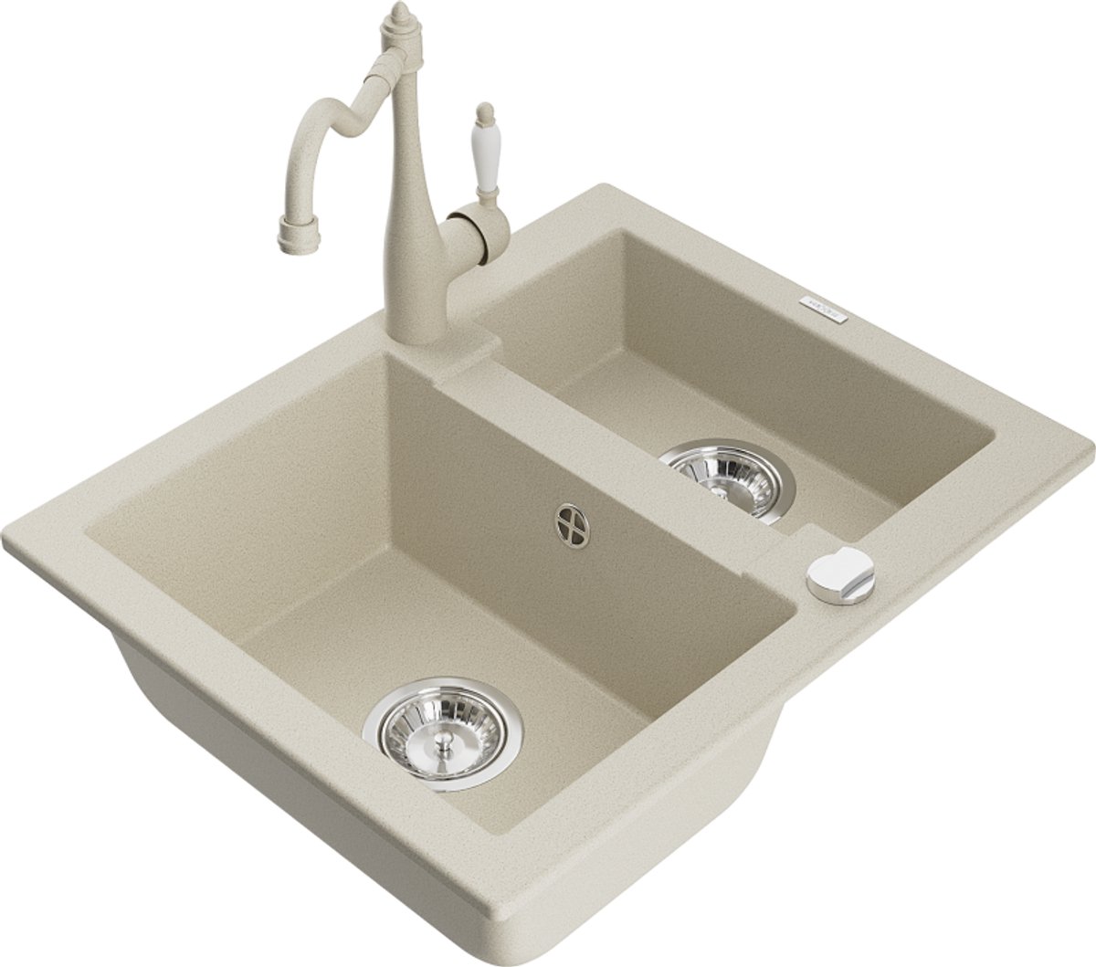 Mexen Carlos granieten spoelbak 1,5-komorige met keukenmengkraan Carla, beige - 6518-69-67