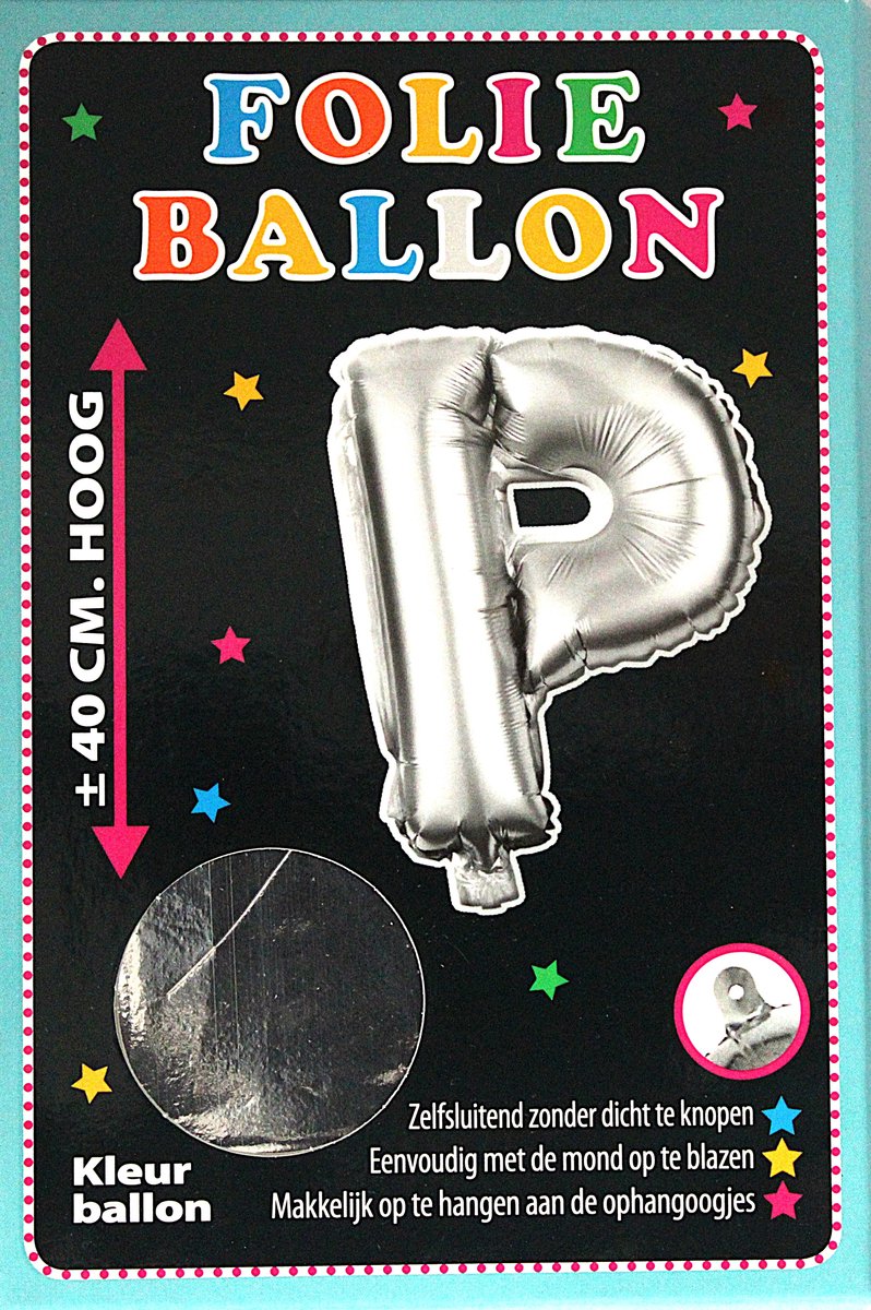 Folieballon - P - Letter Zilver - 40cm - Folie - Ballon - Zelfsluitend - Eenvoudig Met Mond Opblazen - Ophangoogjes - Touche Cards