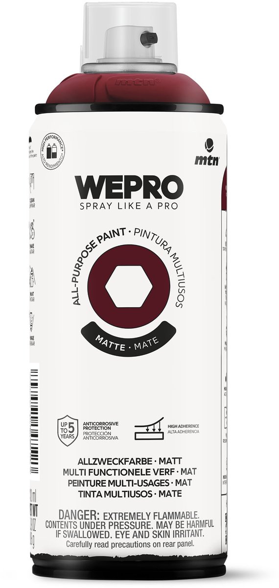 Spuitbus Rood Bordeaux Mat MTN WEPRO ALL-PURPOSE PAINT 400ML