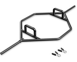 COSTWAY Trap Bar, 142 cm halterstang met 2 veersluitingen en inklapbare handgreep, zeskantige stang 25/50 mm opname, Olympische bar voor kniebuigingen, deadlifts