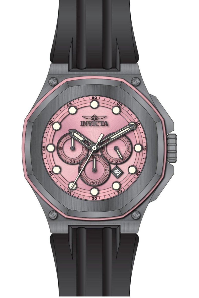 Invicta Akula 49141 Heren Horloge - Waterdicht - Analoog - Quartz Uurwerk - Roestvrij Staal met roze Wijzerplaat - 50mm