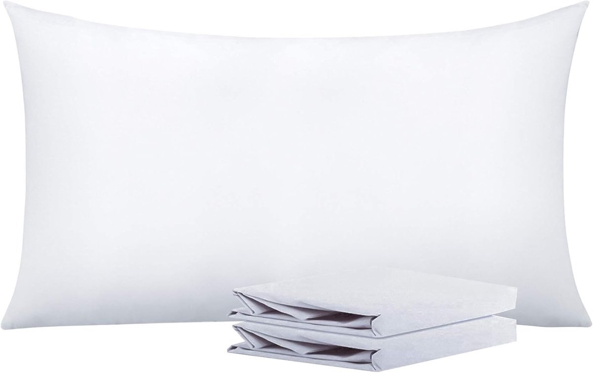 Famanu Kussenslopen van microvezel Set van 2 kussenslopen King kreuk vlekbestendig 50 x 90 cm wit White
