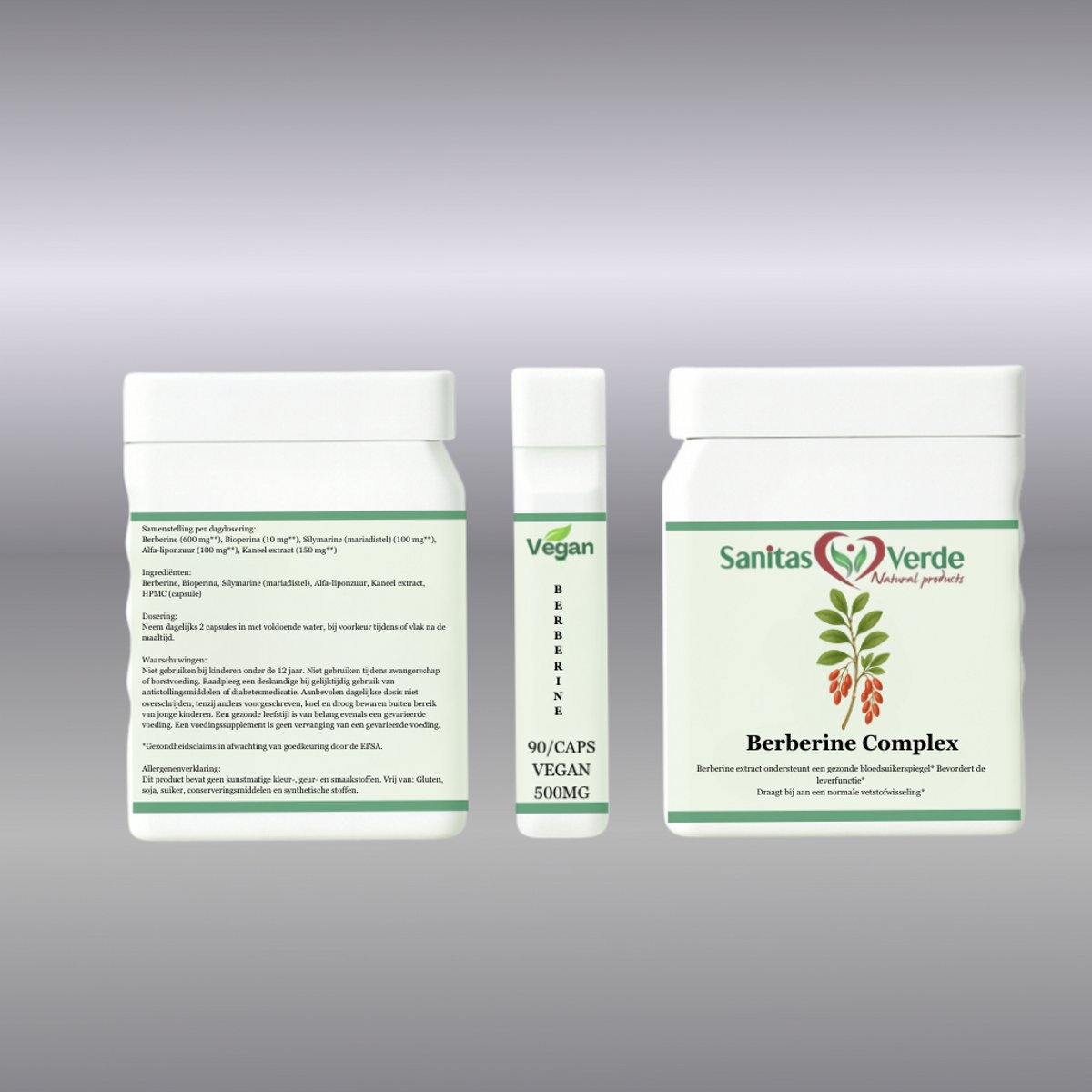 Sanitas Verde Berberine Complex 600 mg Bloedsuiker Metabolisme Kaneel Mariadistel 90 Vegan Capsules