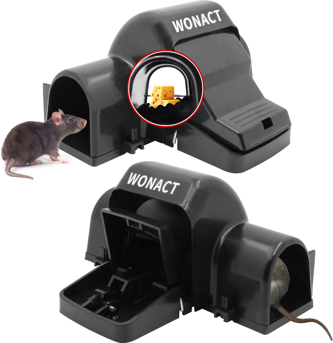 Wonact Rattenval tunnel - Rattenklem - Rattenvallen - Rattenval Voor Buiten - Rattenval Voor Binnen - 2 Stuks - 100% Pakkans - Zonder Rattengif of Rattenvergif