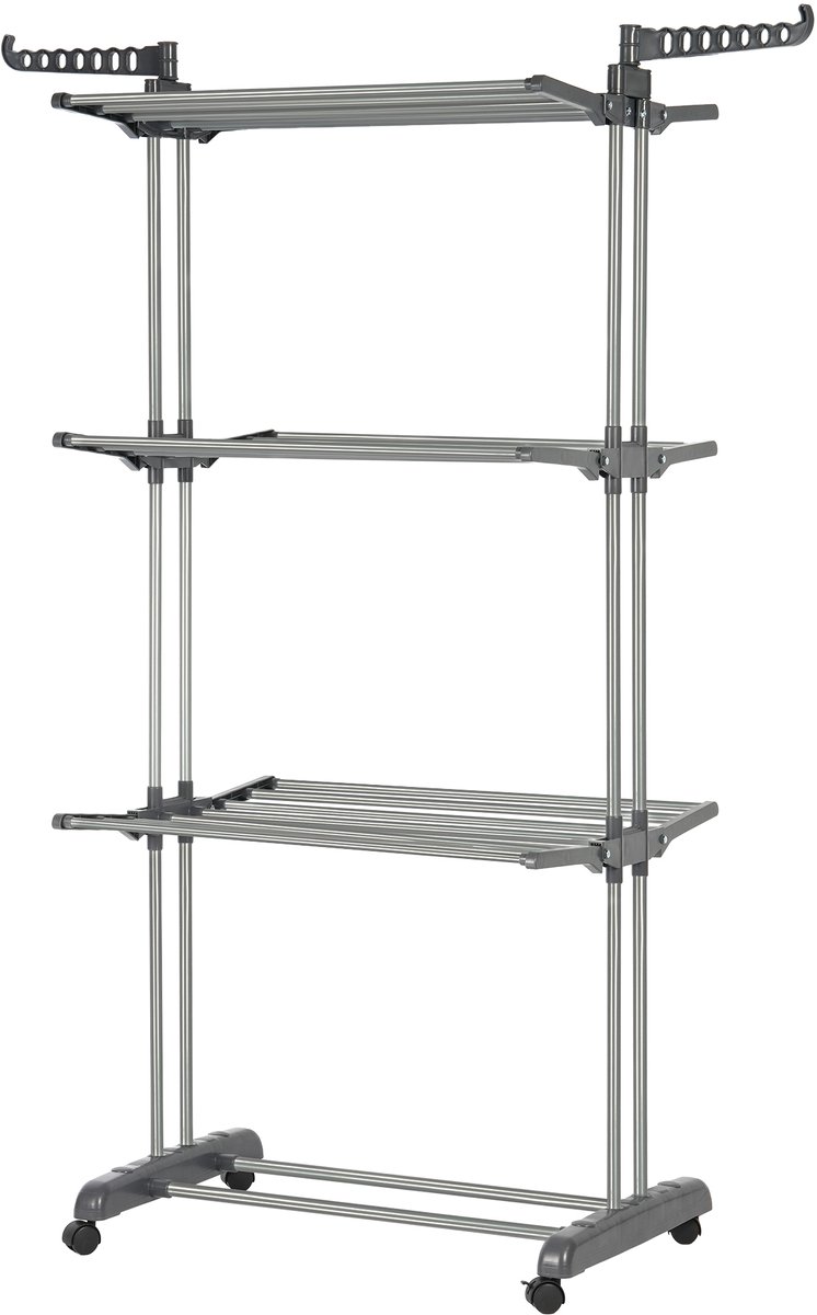YONO Wasrek XL Staand en Inklapbaar op Wieltjes - Droogrek Toren - Metaal - 4 Hoog tot 35kg - Grijs