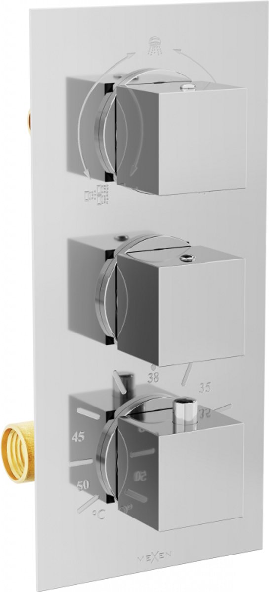 Mexen Cube thermostatische bad-douchekraan met 3 uitgangen, chroom - 77503-00