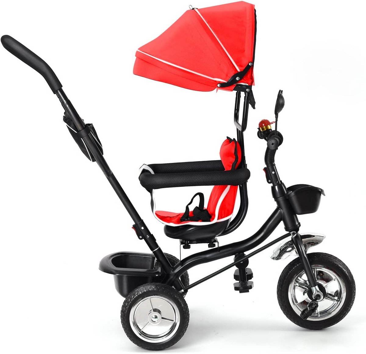 4-in-1 Driewieler voor Baby en Peuter met Duwstang en Omkeerbare Zitting