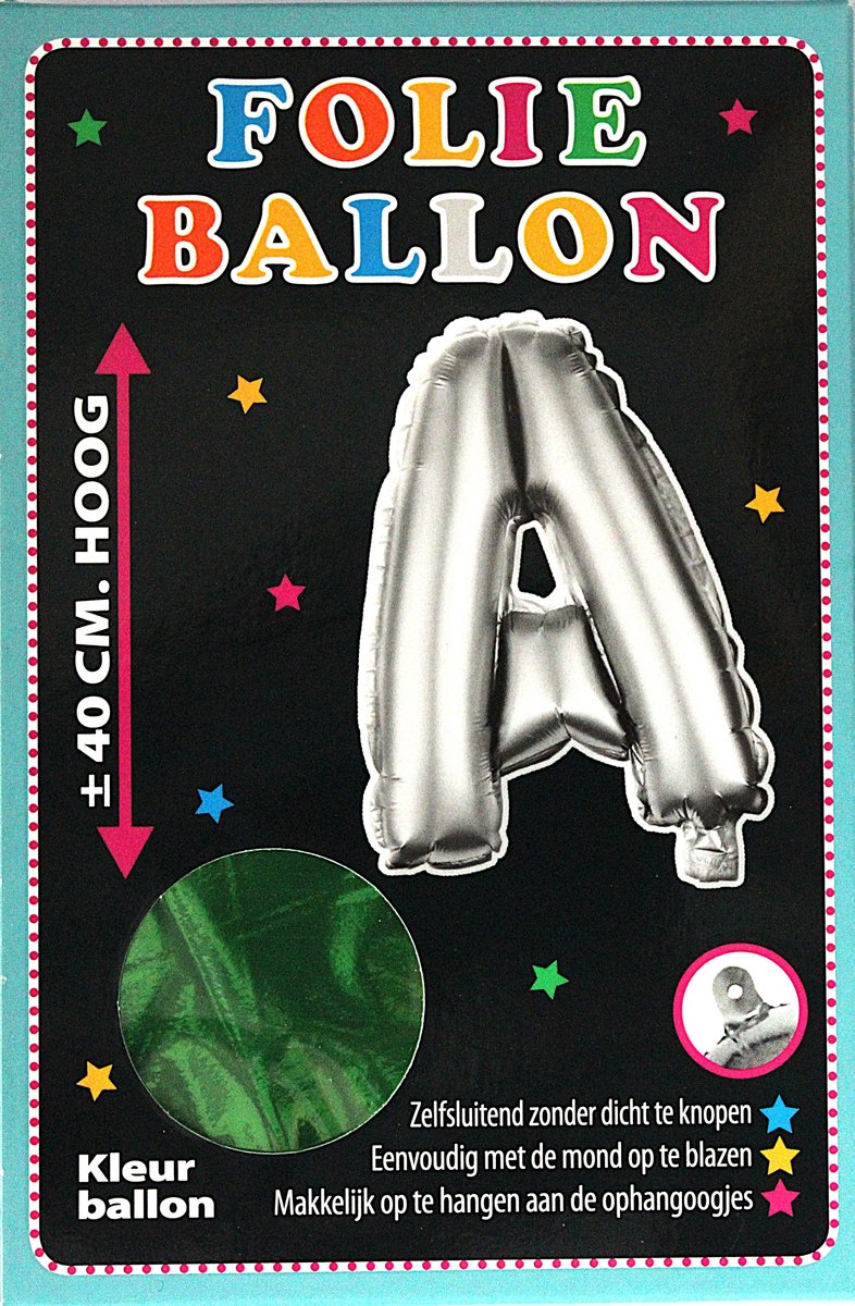 Folieballon - A - Letter Groen - 40cm - Folie - Ballon - Zelfsluitend - Eenvoudig Met Mond Opblazen - Ophangoogjes - Touche Cards