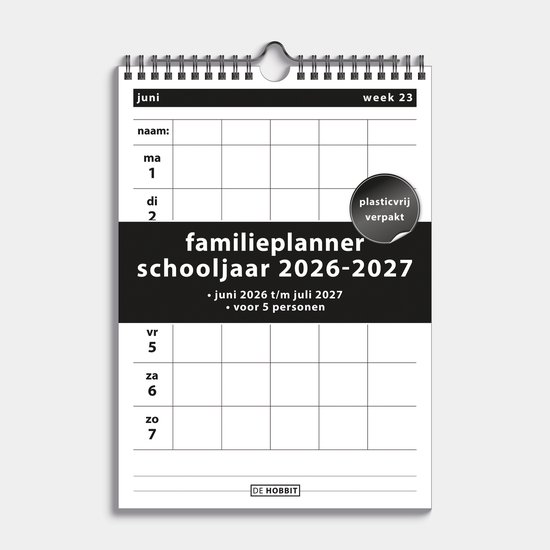 Hobbit - Familieplanner 2026-2027 - Familie kalender - Spiraalgebonden - 5 personen - A4 (21 x 29,7 cm) - Zwart/Wit