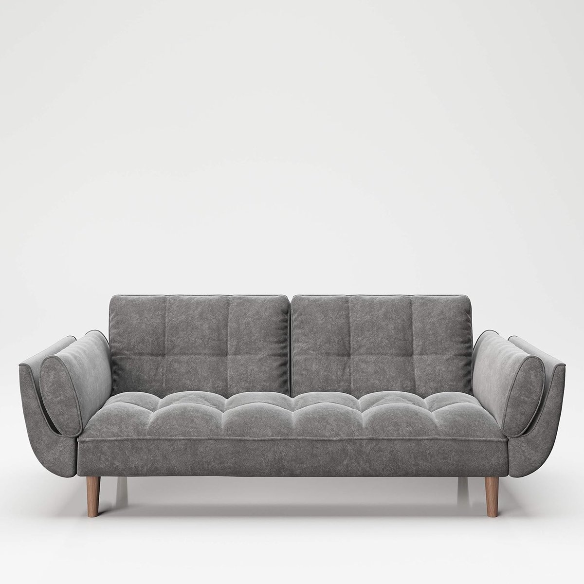 Slaapbank met Bedfunctie Retro Design Fluweel Antraciet 215 x 84,5 x 81,5 cm – 3-Zits Verstelbare Rugleuning & Massief Houten Poten – Pauwhome
