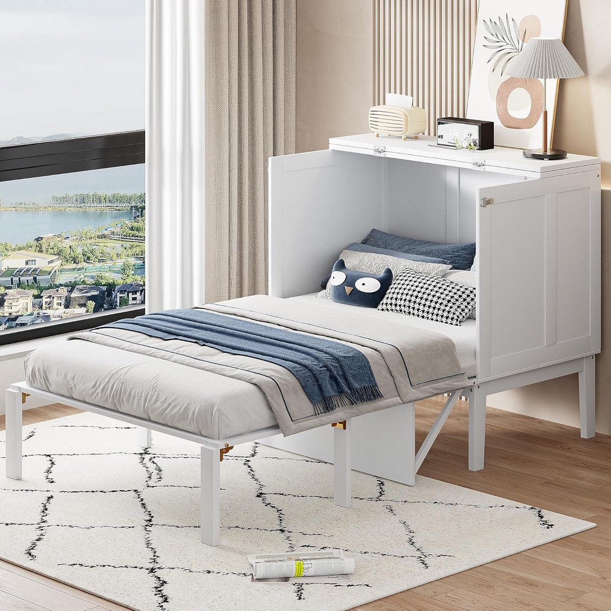 Verticaal Kastbed met Lattenbodem 90x200 cm Wit - Ruimtebesparend Wandbed