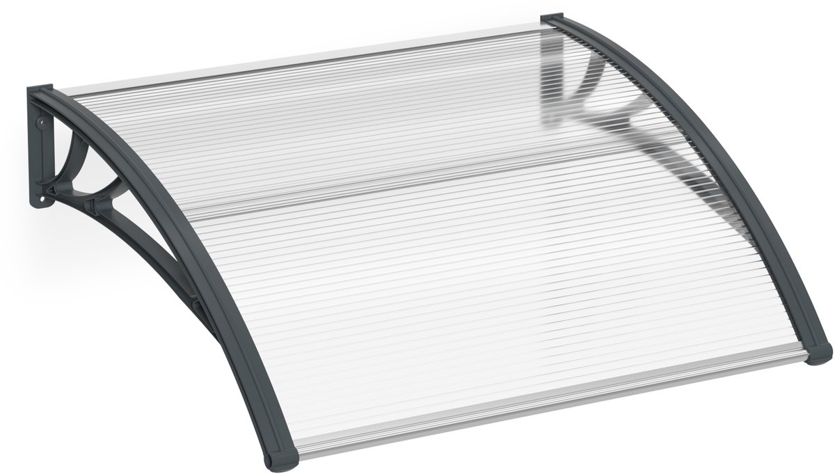 Aufun Voordeurluifel 120x100cm – 5mm Polycarbonaat – Grijs Klem + PP-Beugel