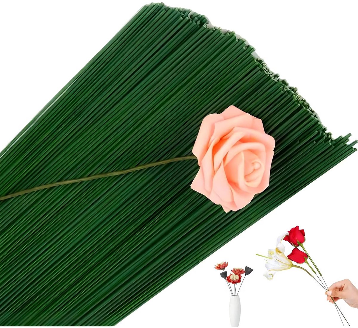 Flower Wire 100 stuks groene steel draad 40 cm voor bloemstukken en knutselen