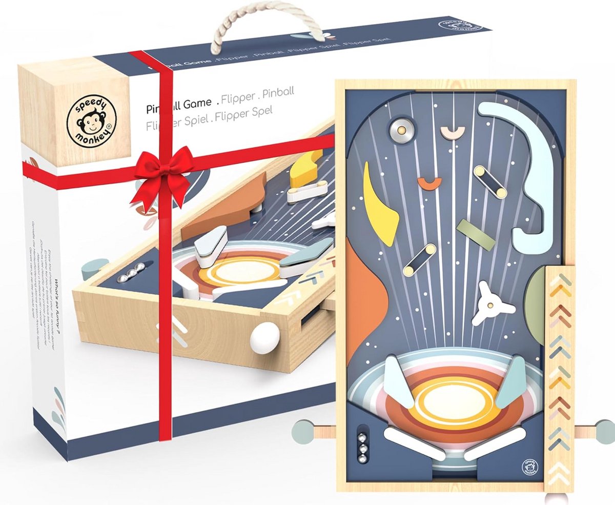 Houten Flipperspel voor Kinderen vanaf 3 Jaar - 41 x 54 x 10 cm - Kleurrijk Ontwerp - Ontwikkelt Hand-oogcoördinatie - Veilig en Duurzaam Speelgoed voor Binnen en Buiten