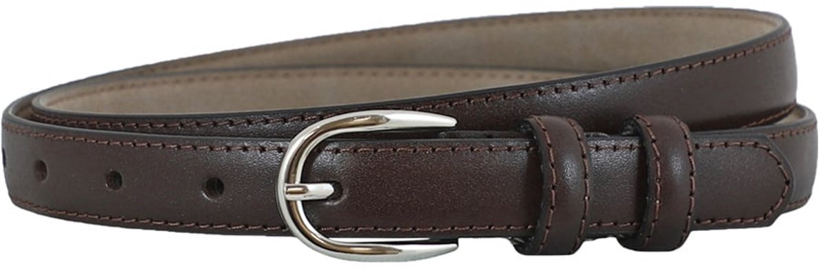Houtkamp Smalle Leren Dames Riem 2 cm – Gebolleerde Taille- & Broekriem | Elegant | Bruin - Lengte totaal 110 cm / Riemmaat 95