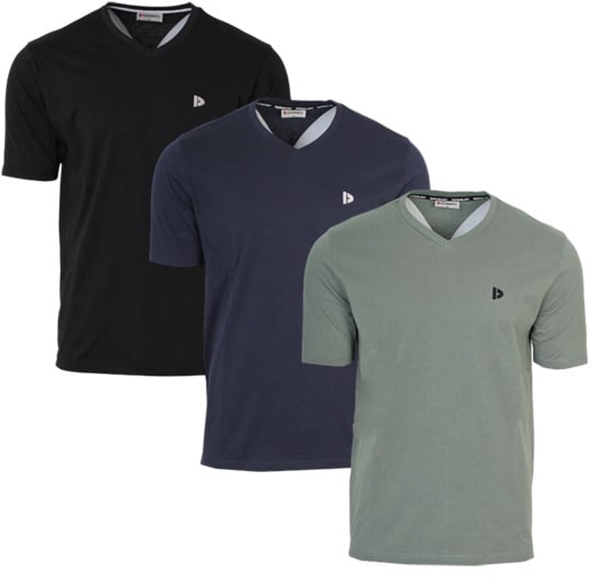 3-Pack Donnay - T-shirt (Berno) - Sportshirt - V-hals shirt - Heren - Black/Navy/Jungle green (643) - maat S