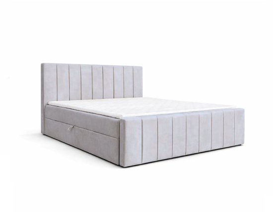 Lit boxspring 01 BIS – Élégant & Confortable – Avec Ressorts Bonell, Surmatelas et Rangement – 180x200 Argent (Trinity 32)