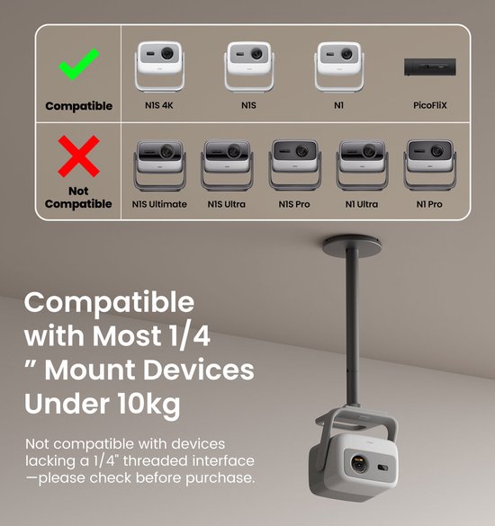 JMGO Ceiling Stand beugel voor HullHD projector, plafondmontage, stevig en verstelbaar