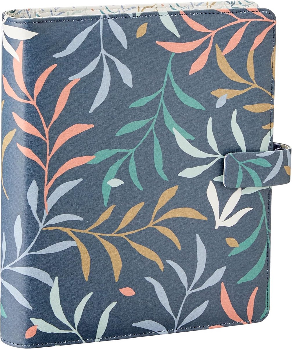 A5 Botanische Organizer Blauw - Weekagenda en Ongedateerde Papieren - Glad Afdekmateriaal met Bandsluiting