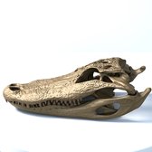 Statue de crâne Alligator couleur bronze - 50 cm - Design décoratif en bronze - Crocodile doré