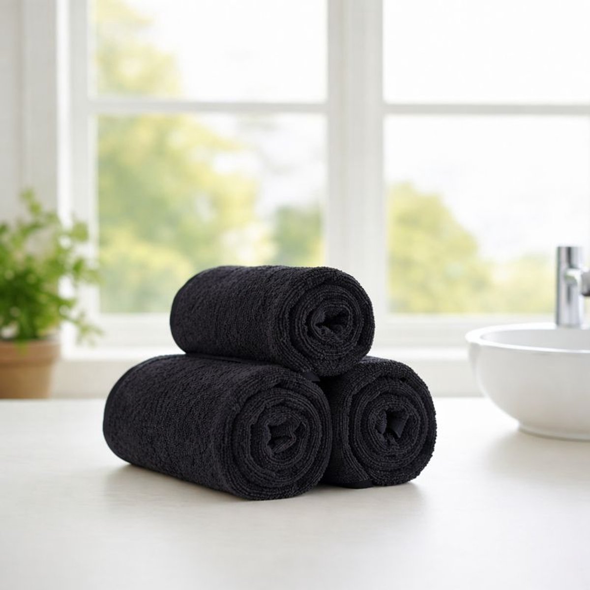 Nile Textile Egyptisch Katoen Gastendoekjes - Set van 3 - 30x30 - Zwart