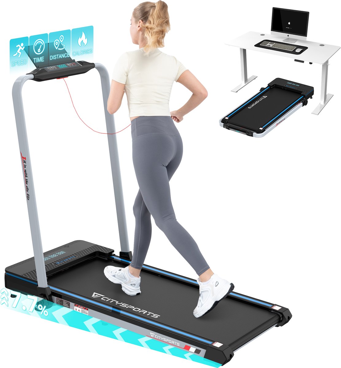 Bol.com CITYSPORTS WP3P opvouwbare loopband, loopband voor thuis met helling, elektrische loopband, opvouwbare loopband met hell... aanbieding