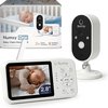 Numsy One babyvideo monitor set met ouder- en camera-unit, deels in de doos. Scherm toont baby.